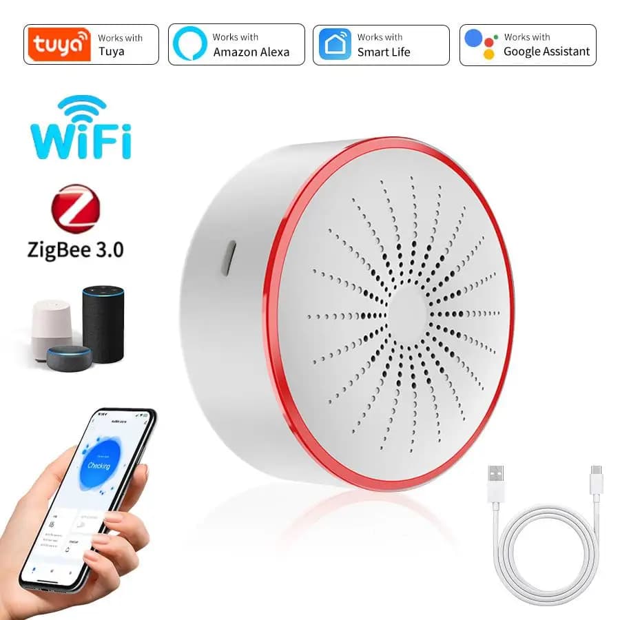 Tuya ZigBee Smart Sirena 85DB Allarme WiFi Rilevatore di sensori di luce sonora Allarme di sicurezza domestica Controllo app Funziona con Alexa Google Home