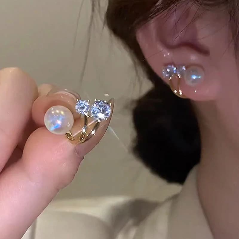 Orecchini di Zircone e Perle per Donne, Orecchini di Cristallo alla Moda, Accessori per Matrimoni e Feste, Gioielli Regalo