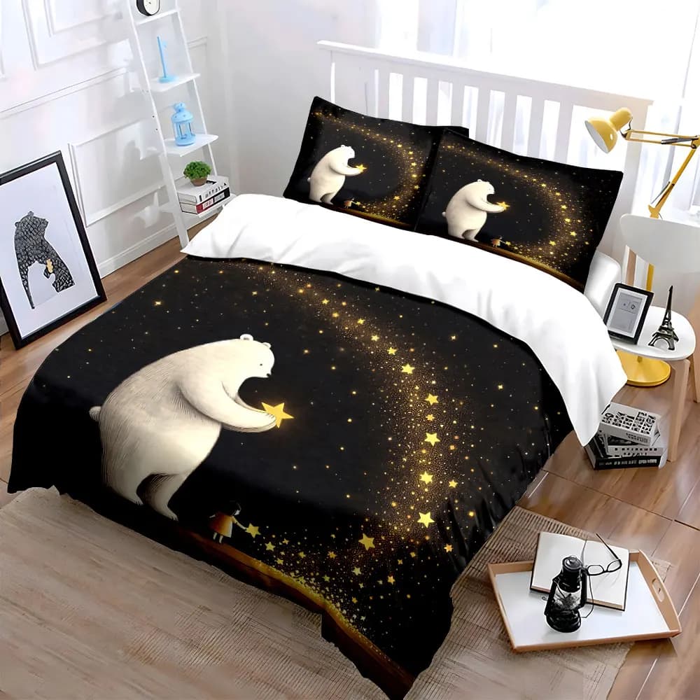Set di biancheria da letto Starry Night Animal Decor Set con 1 copripiumino e 2 federe, singolo, matrimoniale, king, queen, regalo