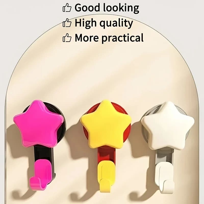 1 gancio a ventosa a forma di stella disponibile in 3 colori, gancio a ventosa resistente che non richiede foratura, adatto per l'uso