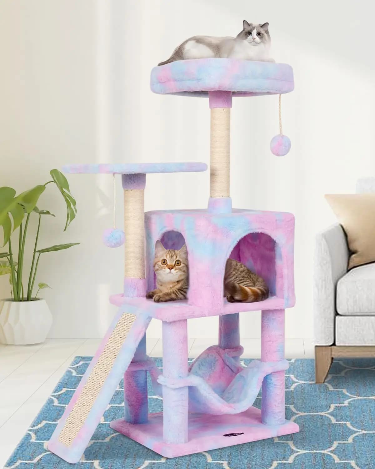 Albero per Gatti con Tiragraffi, Amaca e Palla Sospesa per Gatti da Interno