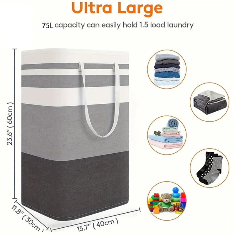 Cesti per biancheria da 75 litri, cesto per vestiti sporchi di grande capacità con manici, cesto portaoggetti resistente per bagno, casa, dormitorio, hotel