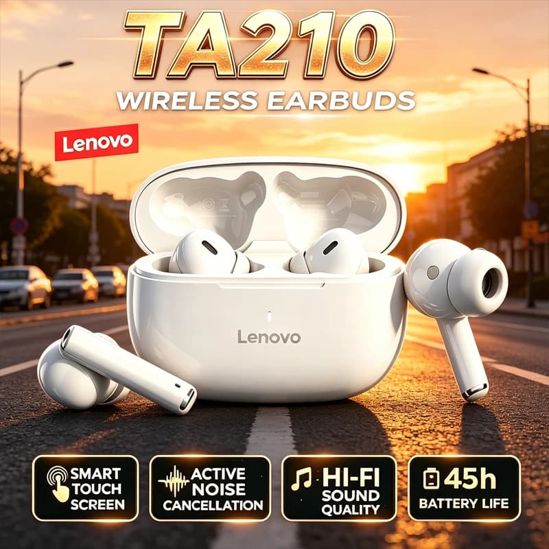 Auricolari Wireless Lenovo TA210 100% Originali, Bluetooth 5.4, Lunga Durata della Batteria, per Musica e Gaming, con Microfono, Impermeabili, per Sport