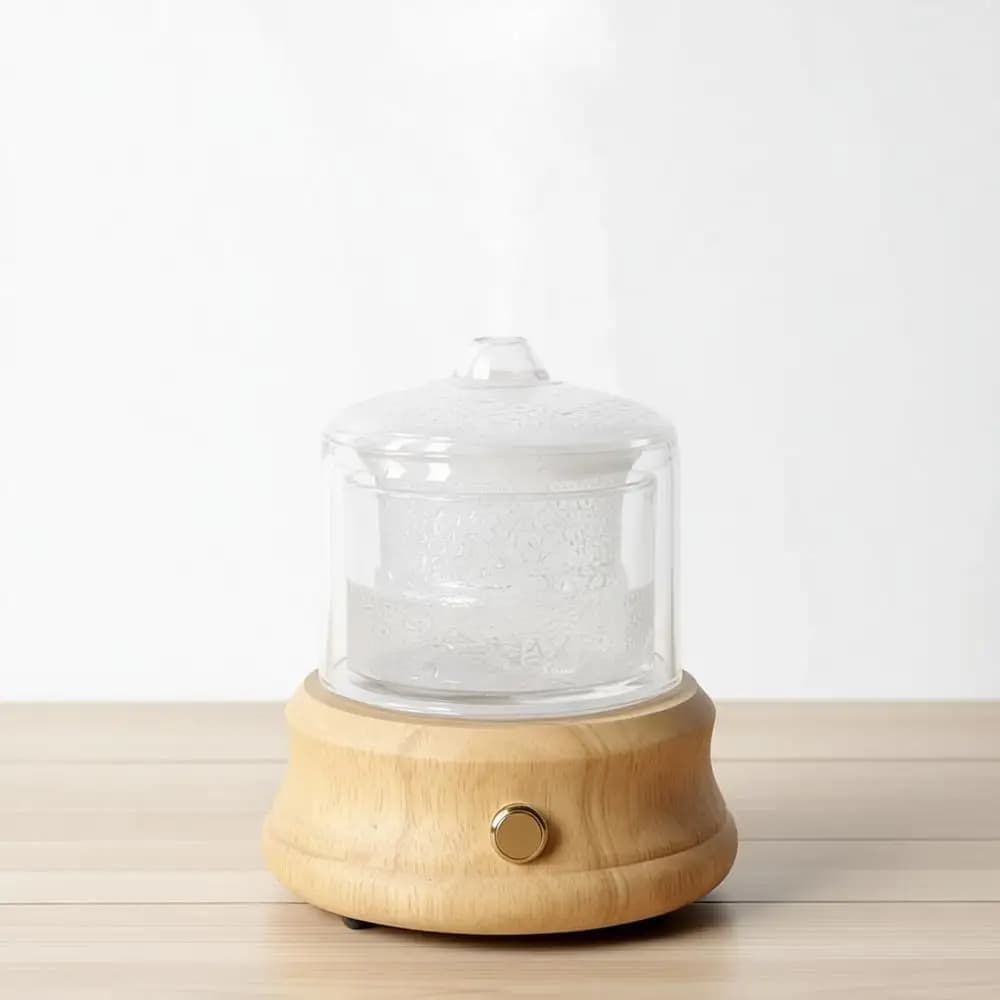 Diffusore di Oli Essenziali in Vetro da 80ML con Serbatoio in Vetro e Base in Legno, Piccoli Diffusori con 7 Colori Automatici per Casa, Ufficio, Camera da Letto
