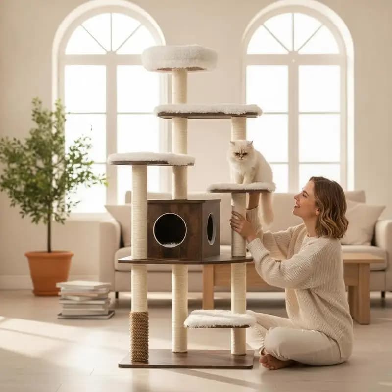 7-Layer Wooden Cat Tree Tall Cat Tower with Sisal Posts and Condo-Brown