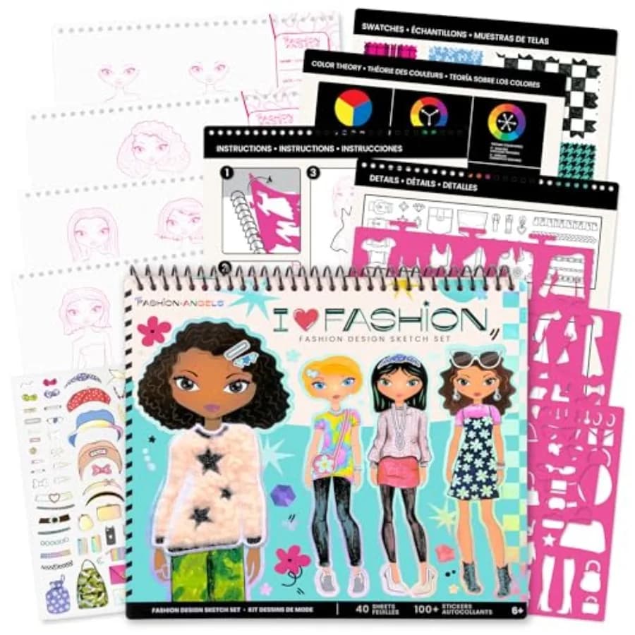 Sketch Portfolo, Includes Sketch Pad with Stencils and Stickers, Sketch Book for Girls, Ideal Drawing Kit for