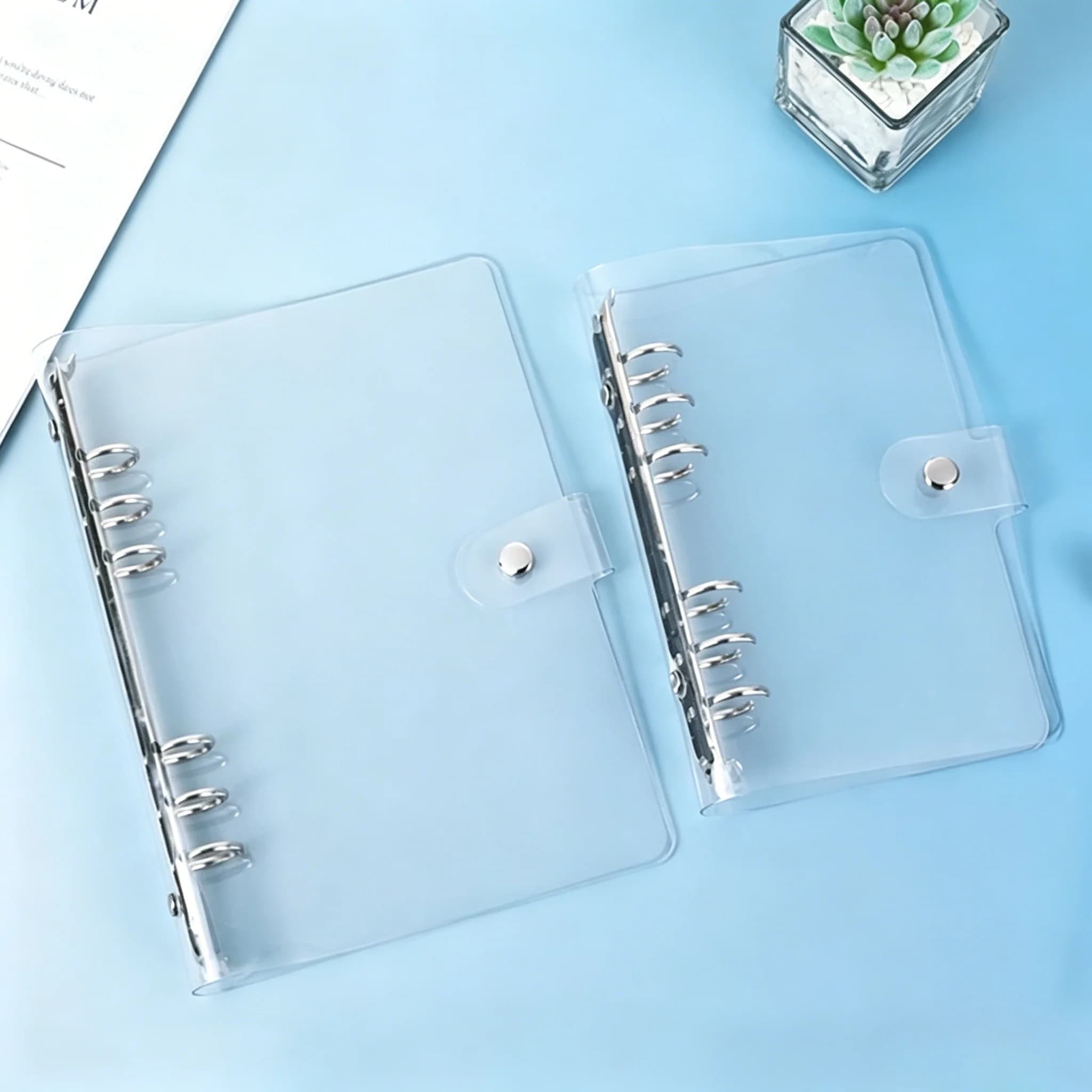 A5/A6 Transparent Glitter Plastic Loose Leaf Ring Binder Clip File Folder Planner Agenda Organizer School Office Daily Supplies