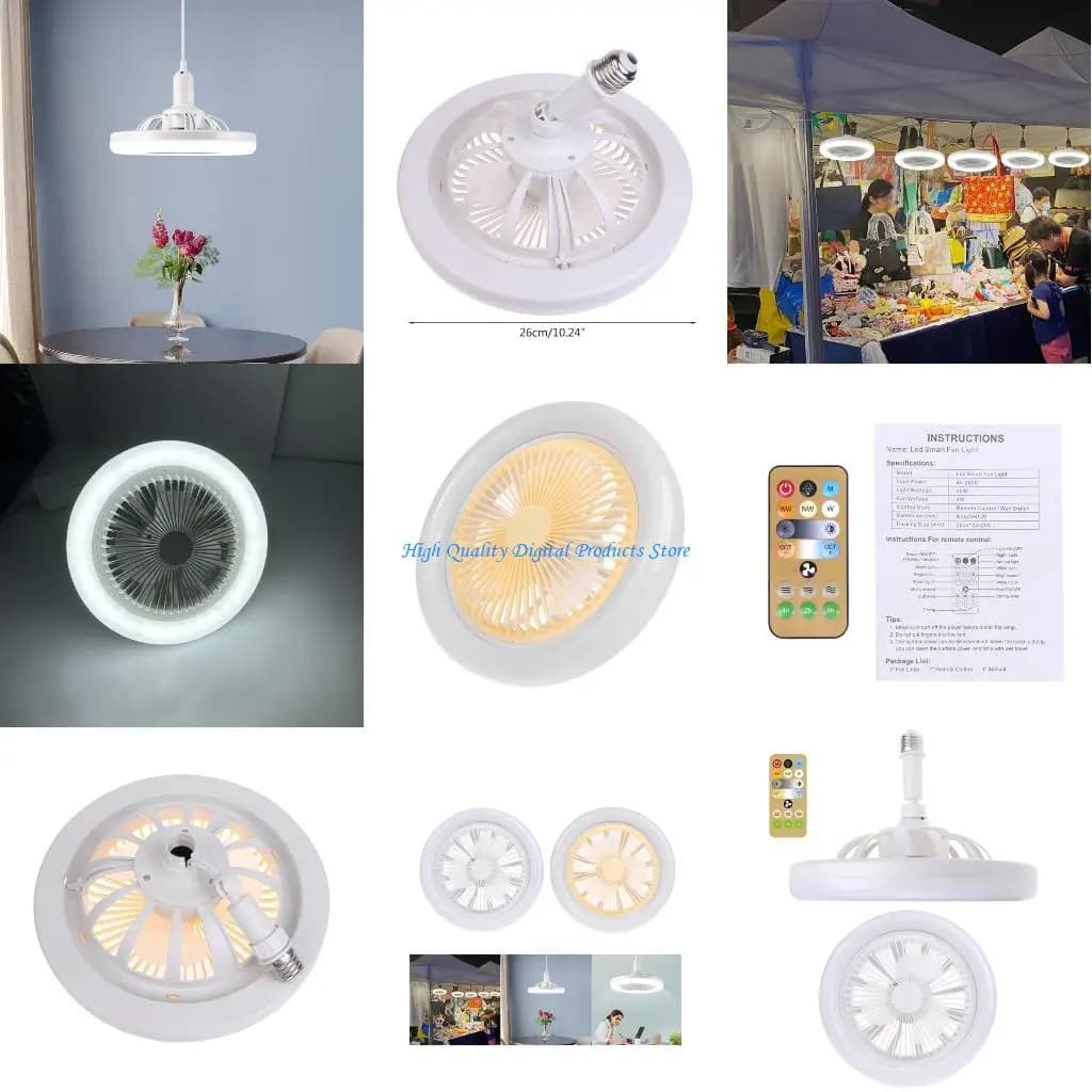U2JE Lampada ventilatore 2 in 1 E27 Luce LED 30W Ventilatore da soffitto Angolo regolabile 2400 Lumen
