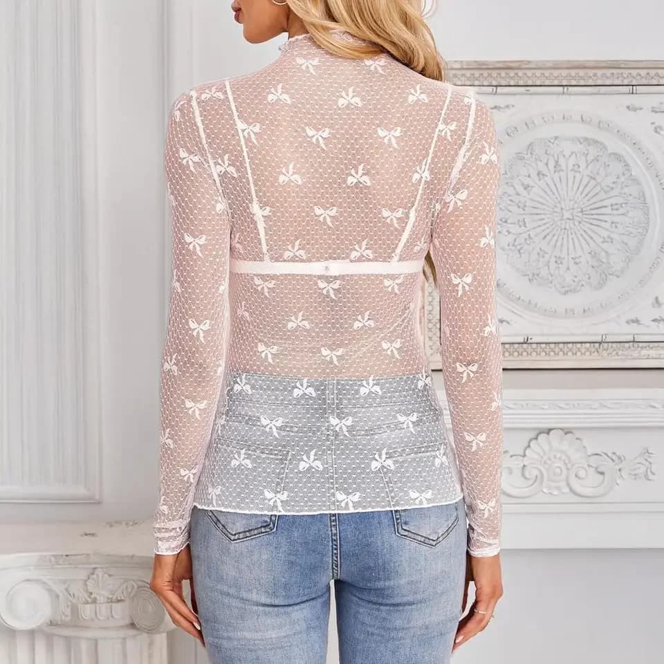 T-shirt Sexy a Maniche Lunghe con Scollo a Barca, Top Casual Monocolore per Vacanze al Mare, Blusa a Rete da Pesca Autunnale