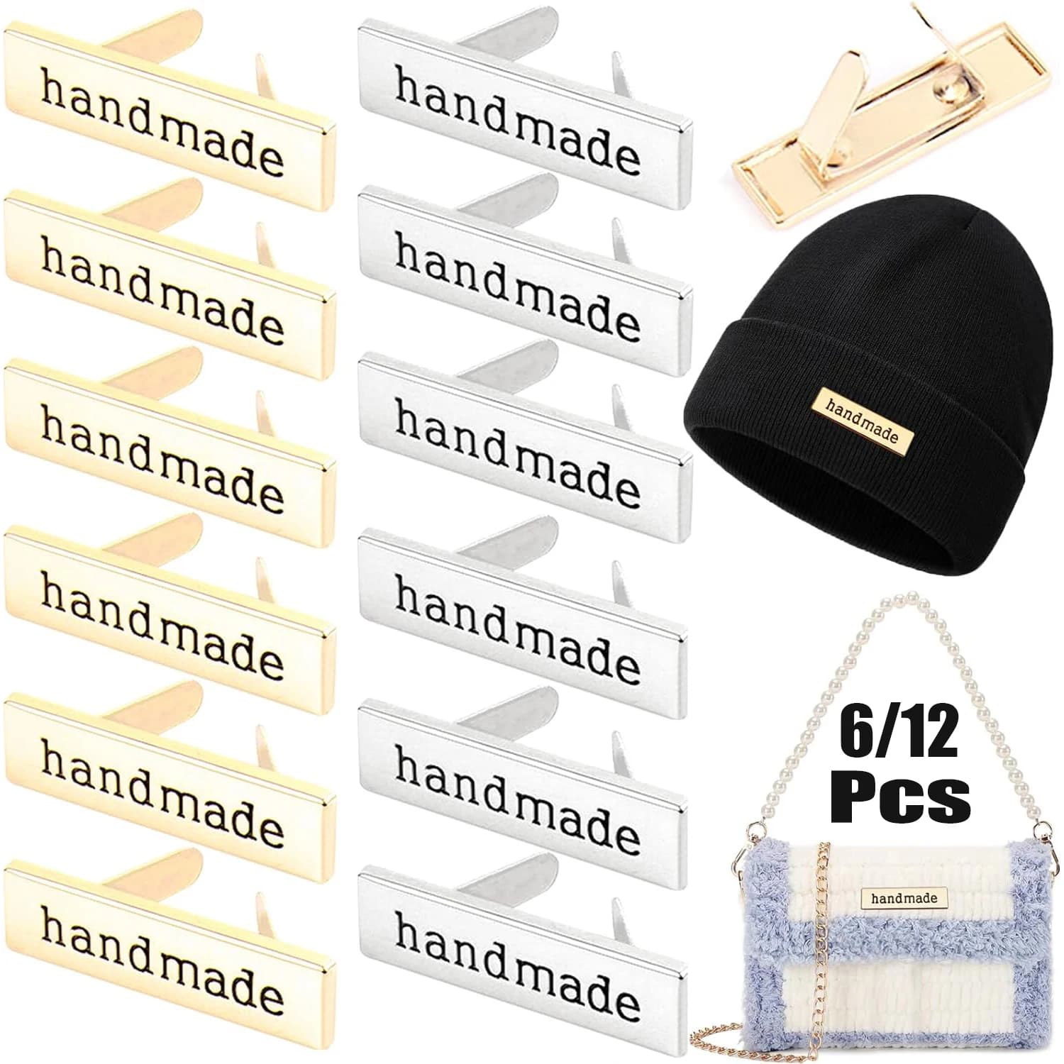 6/12 pezzi Etichette in metallo fatte a mano Etichette in lega rettangolari per vestiti Jeans Scarpe Borse Etichette fatte a mano Fai da te Artigianato Hardware Articolo da cucito