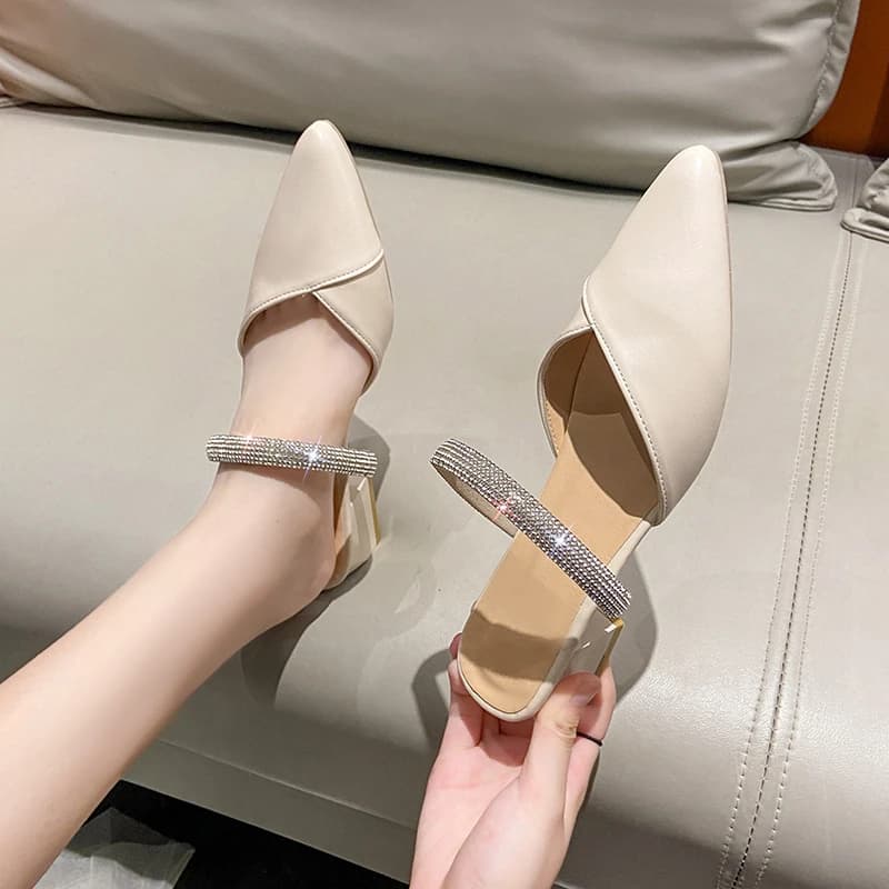 Nuove Ciabatte Donna 2026 Comode con Tacco Medio, Scarpe Eleganti a Punta da Designer, Ciabatte Estive da Festa con Tacco Alto, Zapatilla Mujer
