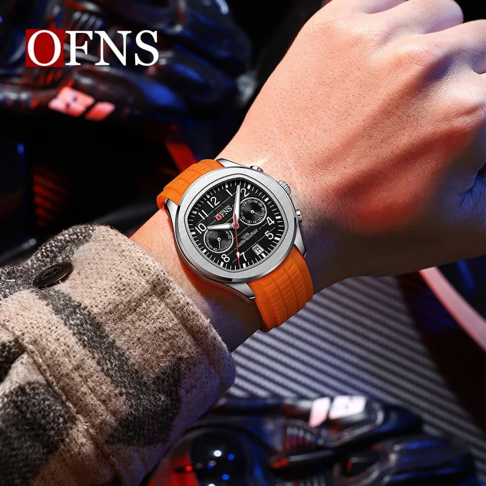 OFNS Cross border 8020 Orologio al quarzo a tre occhi e sei aghi di vendita caldo Orologio da calendario di moda Orologio da uomo impermeabile