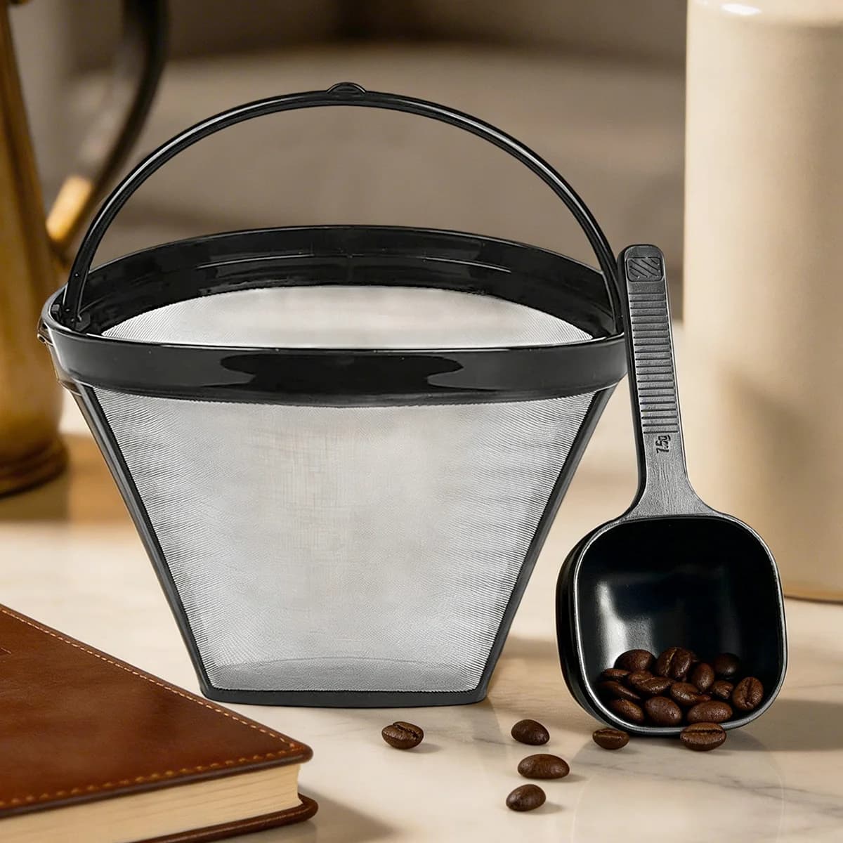 Filtro per caffè con cucchiaio, Accessori di ricambio per cestello filtro espresso, Filtro a cono riutilizzabile per macchina da caffè Ninja