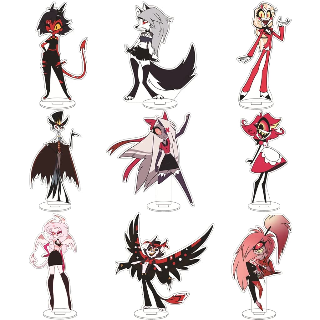 Statuetta in Acrilico da 16CM di Hazbin Hotel, Personaggi Anime Charlie Morningstar, Vaggie, Angel Dust, Alastor, Niffty, Cherri Bomb, Ornamento e Regalo
