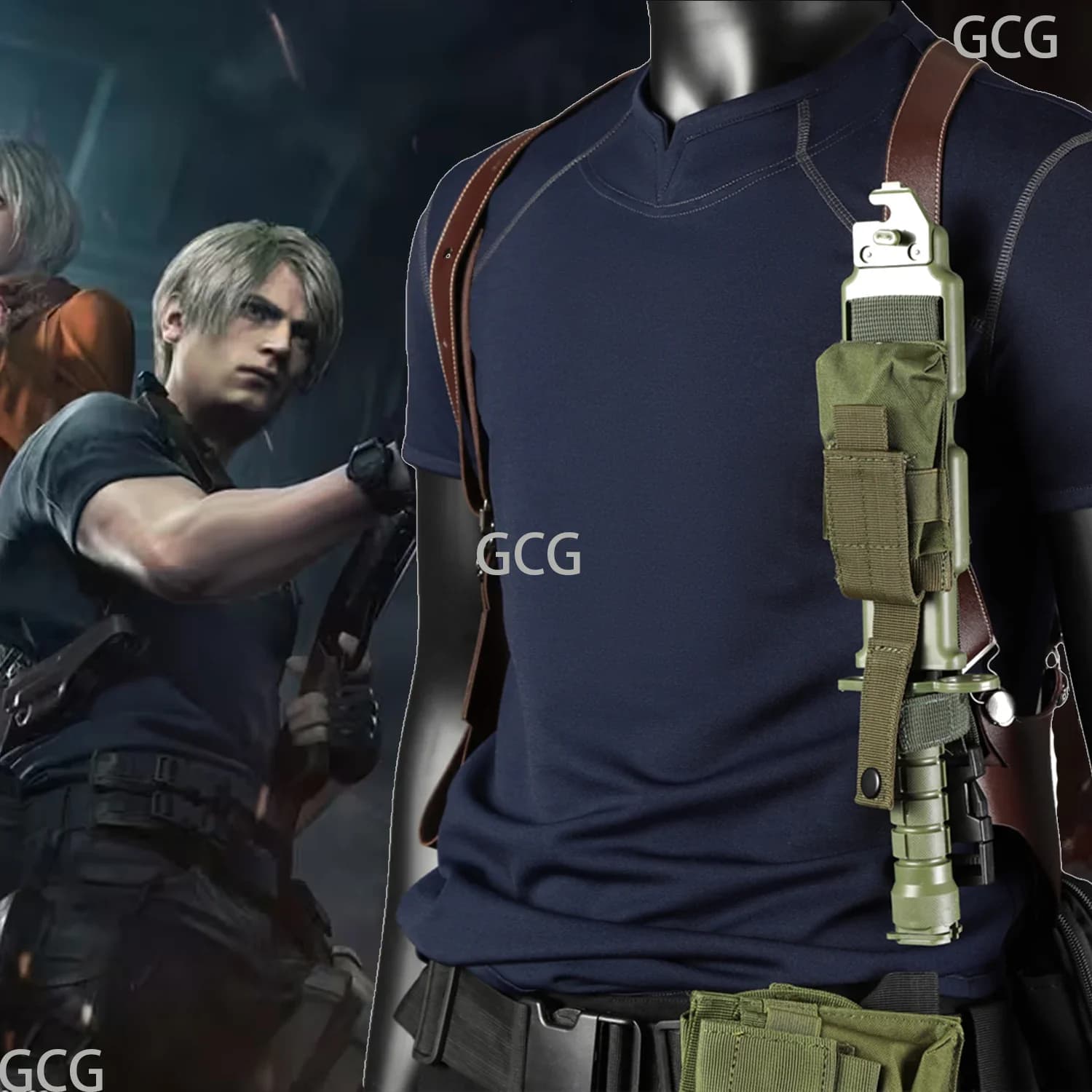CosplayCarnival Game Leon Kennedy Costume RE Accessories Multipurpose Belt with Hero Cosplay Handbags Official T-shirt Hero Hal