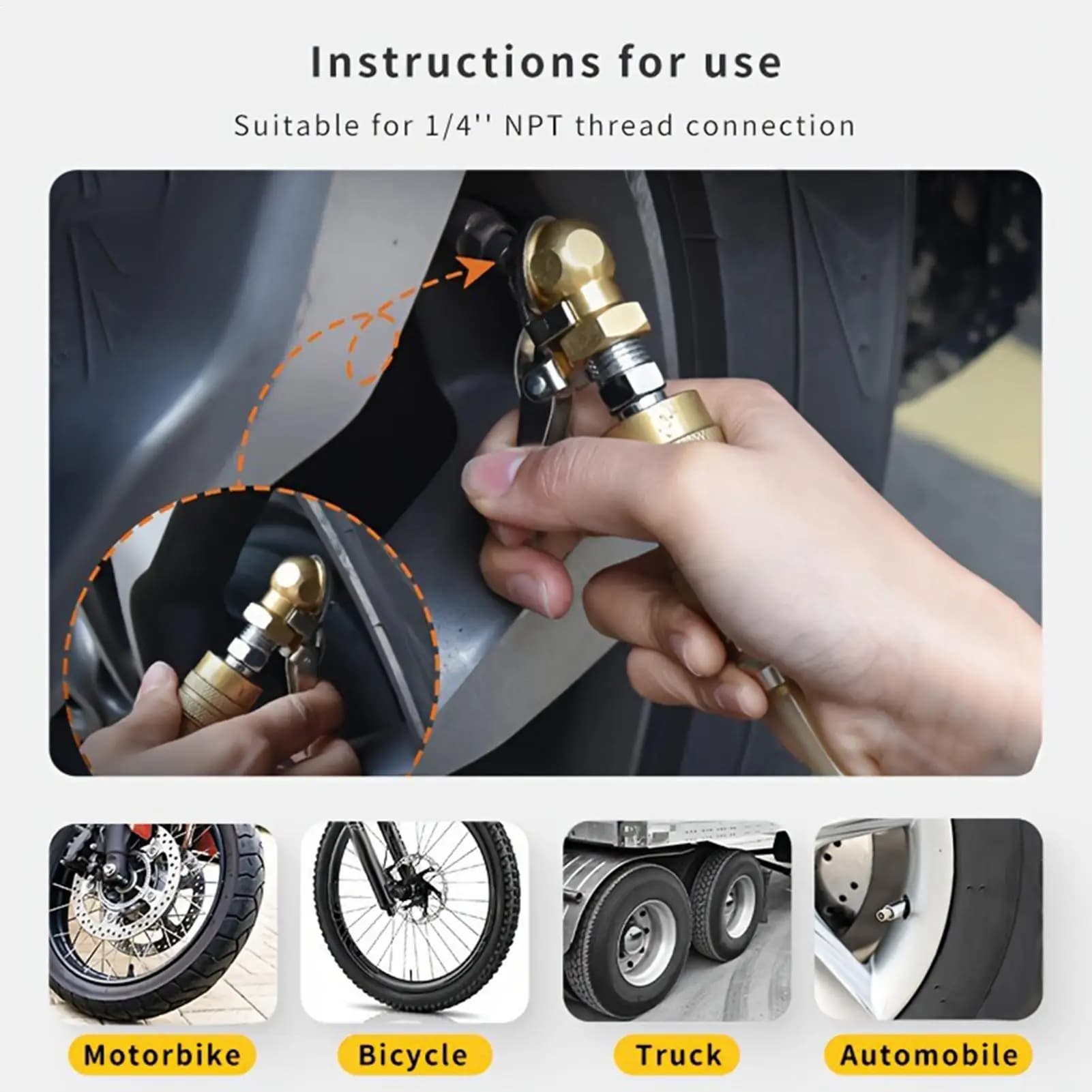 Mandrino per gonfiaggio pneumatici Accessori per compressori in lega resistente Ugello per mandrino ad aria per pneumatici con bloccaggio per auto per bici da camion RV per moto