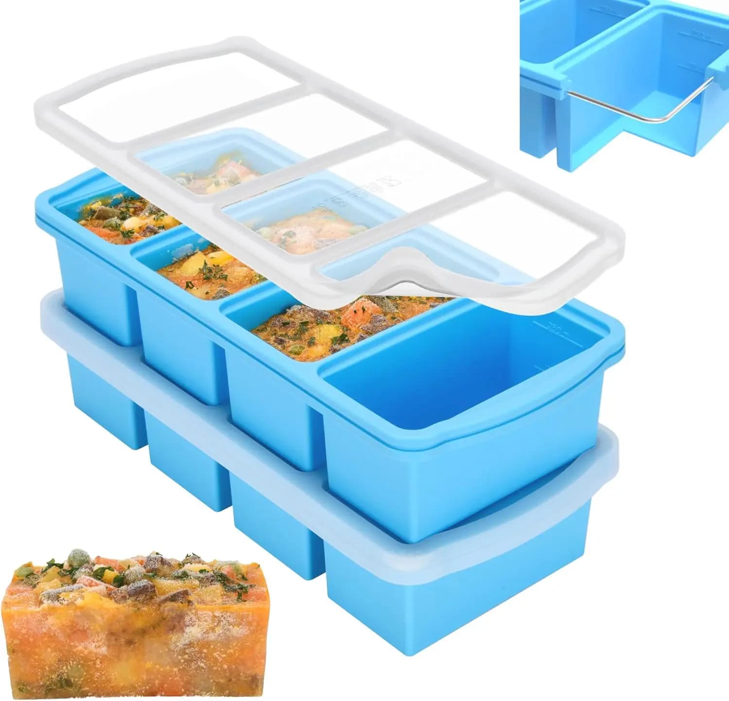 Stampi in Silicone per Congelatore con Coperchio, Grandi Stampi per Cubetti di Ghiaccio per Zuppe, Salse e Brodo, Lavabili in Lavastoviglie e Adatti al Forno (Confezione da 2)