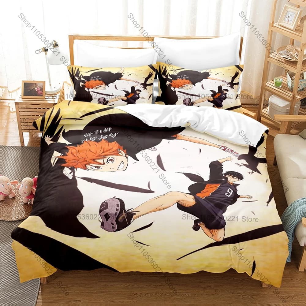 Cool Kuroo Tetsuro Kenma Kozume Cat Logo Nekoma Uniform Volleyball Court Duvet Cover + 2 Pillowcases Sports Anime Bed Linen