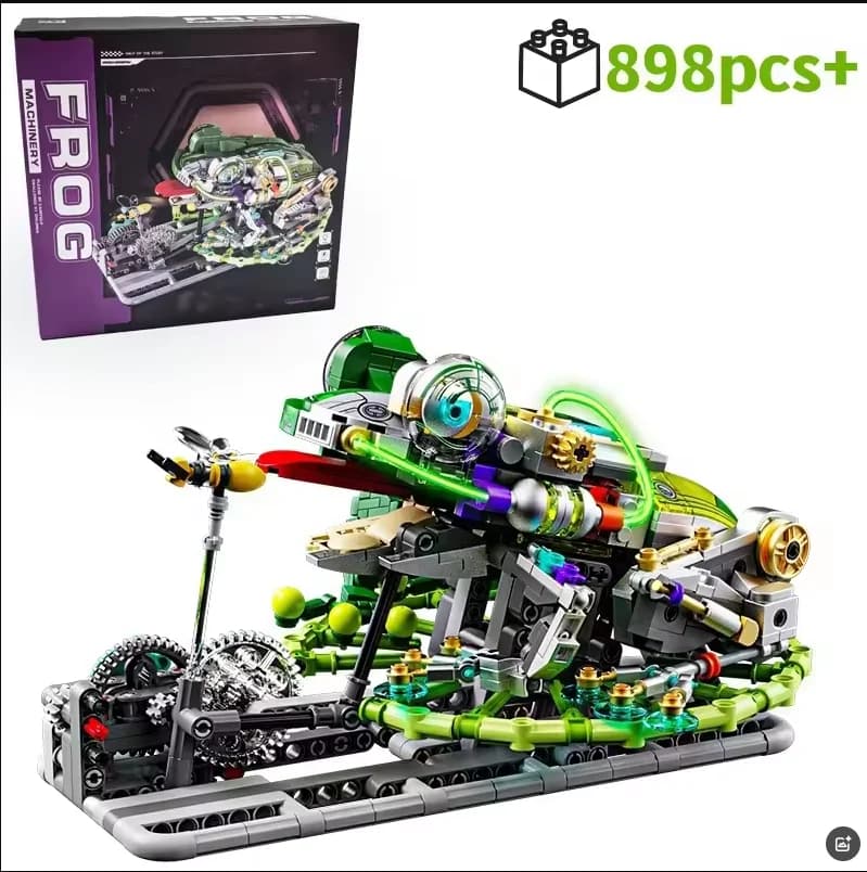Giocattolo STEM dei blocchi meccanici della rana, kit modello di robot da salto con gambe e ingranaggi mobili, regalo educativo fai da te da 898 pezzi per bambini