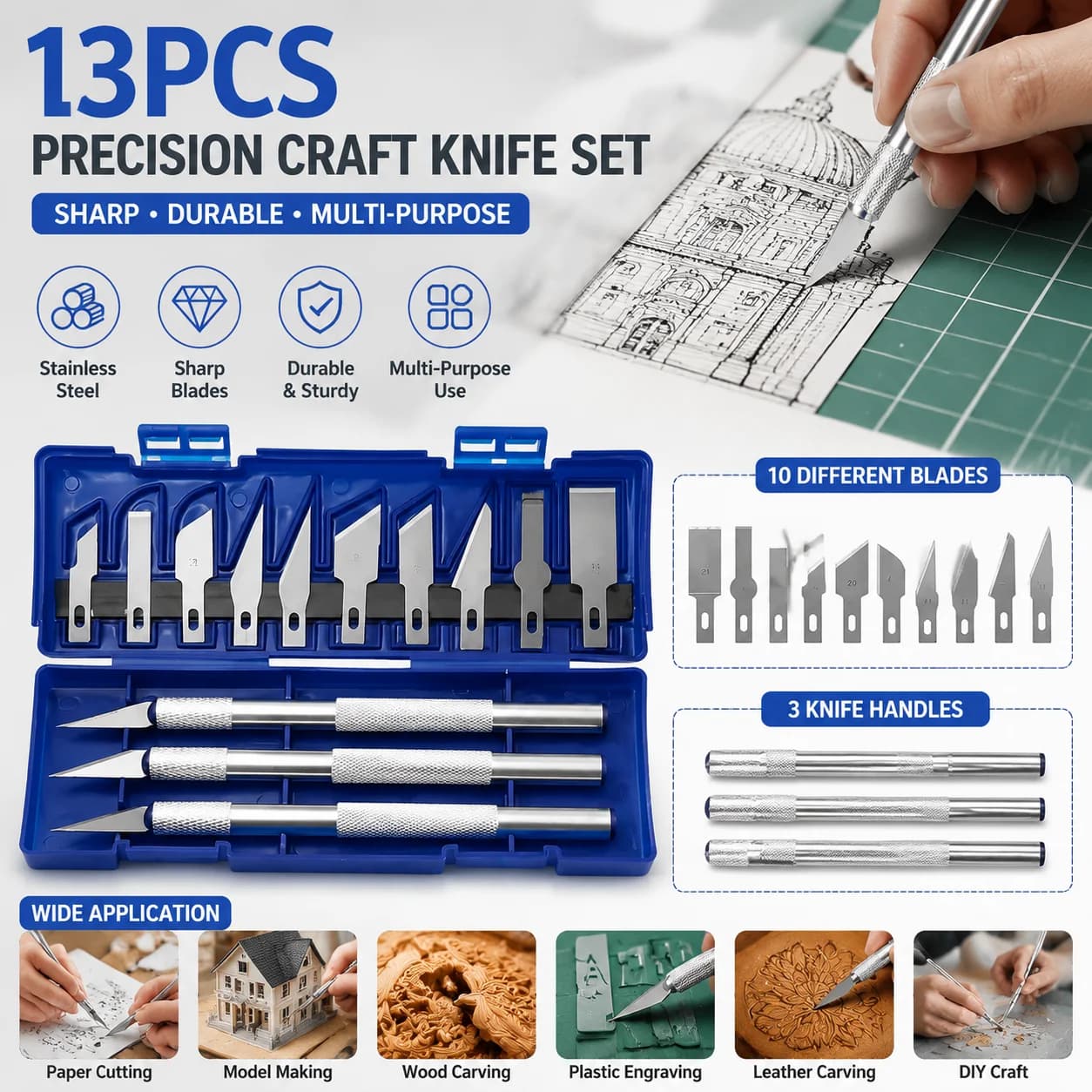 13 pcs/set Metal Cut Knife Gadget Anti-slip Combination Manual Paper Tales Sealing for Precision Repair Tool