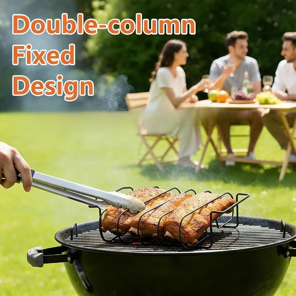 Rib Rack for Smoking and Grilling Non-Stick Sturdy Compatible with Most Gas Charcoal Pellet Smoker for Outdoor Grill Accessories