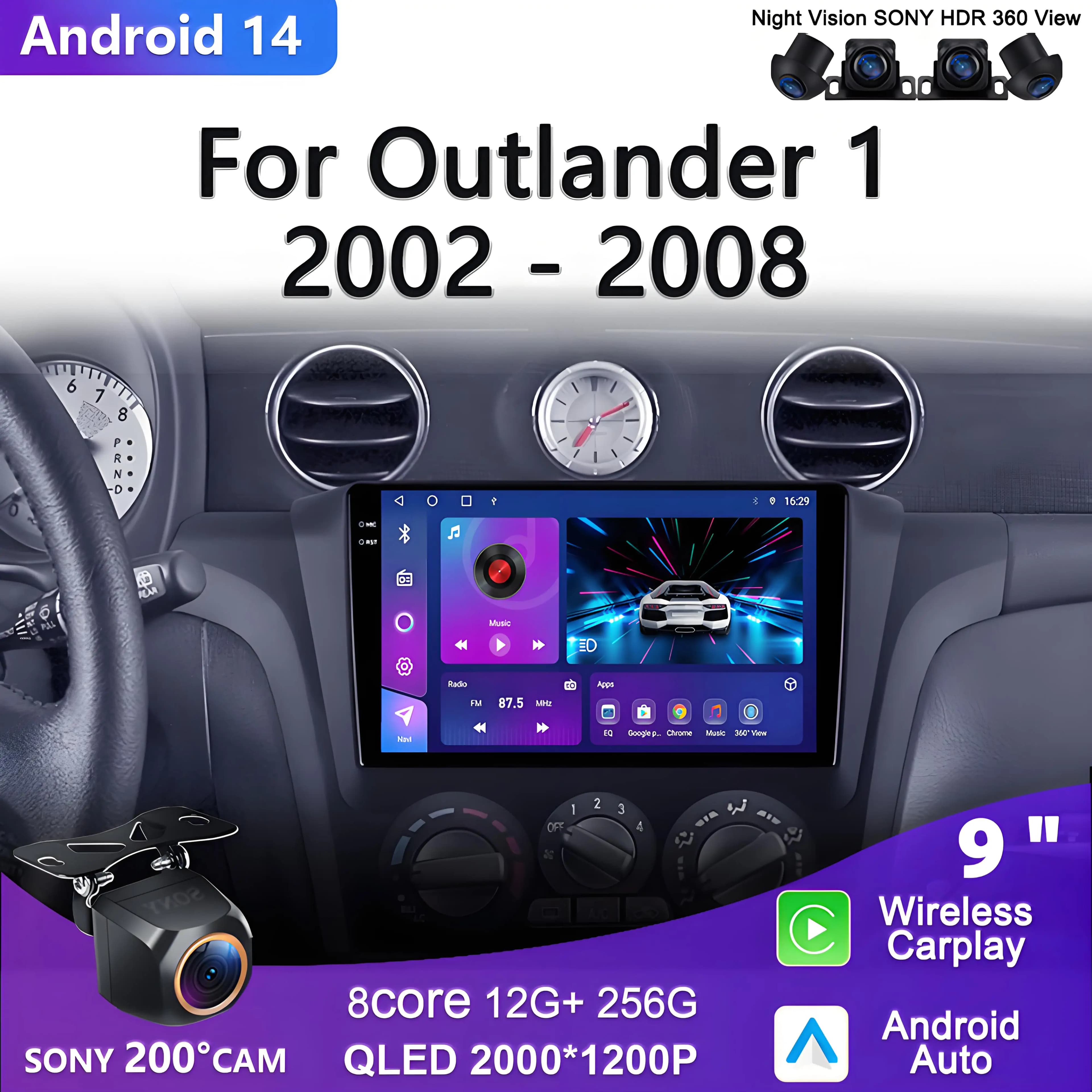 Android 14 For Mitsubishi Outlander 1 2002 - 2008 Android Car Stereo Multimedia Navigation GPS Dash Cam 5G Multimedia