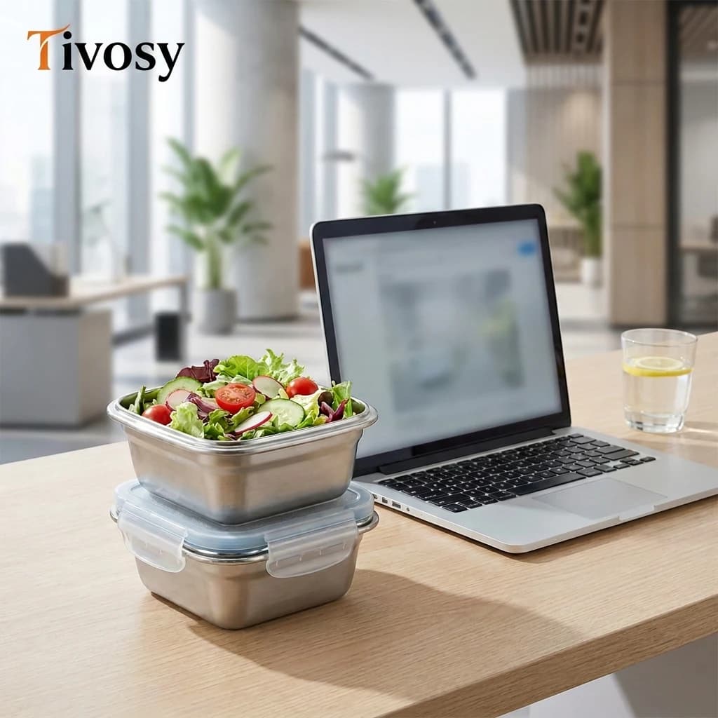 Tivosy Pure Titanium Lunch Box Leakproof Bento Box Non-Toxic Food Container Airtight Lock Lid for Office Camping School