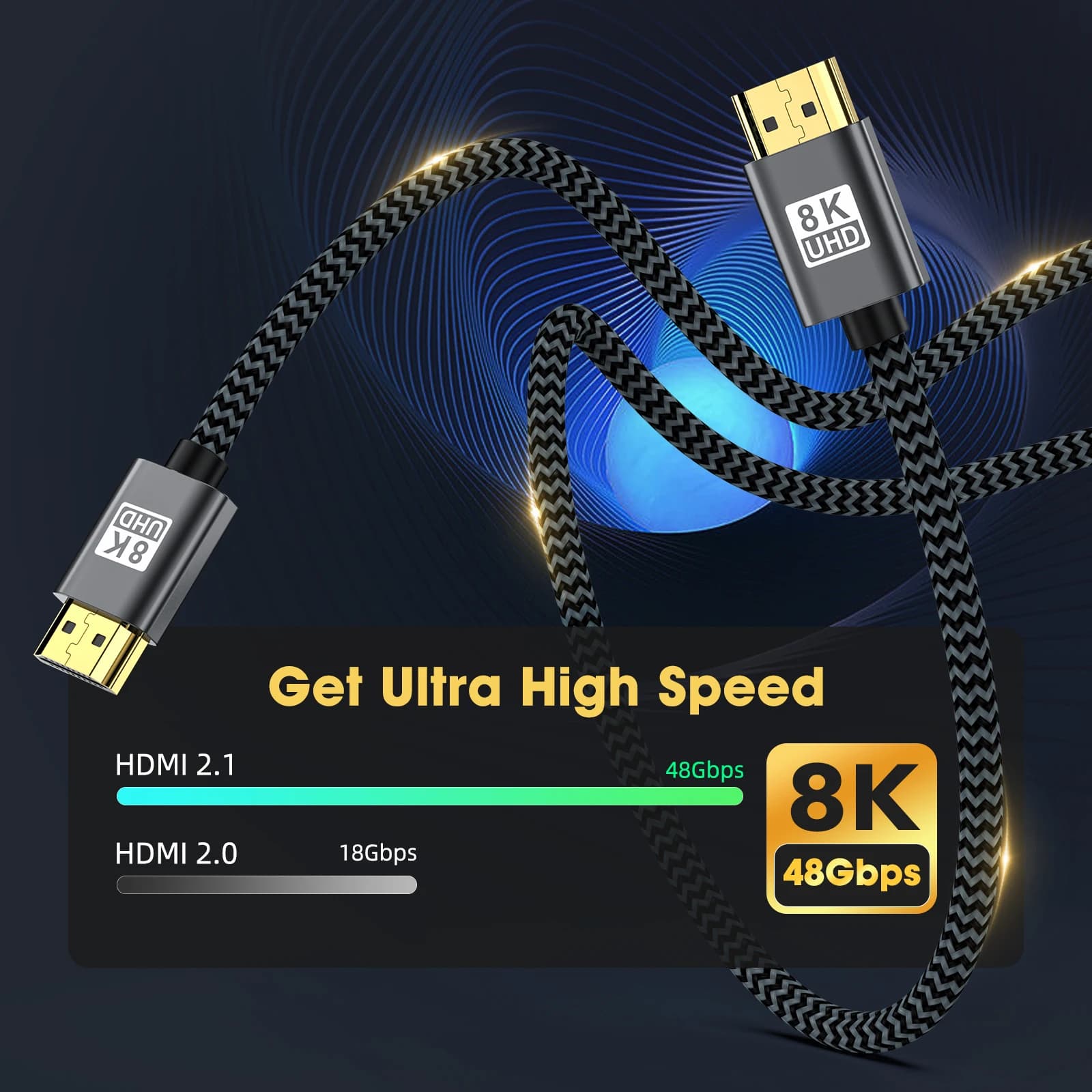 High Definition 8K60hz High Definition Connector Cable For Computer TV Projector PS5 Braided Hdmi Cable