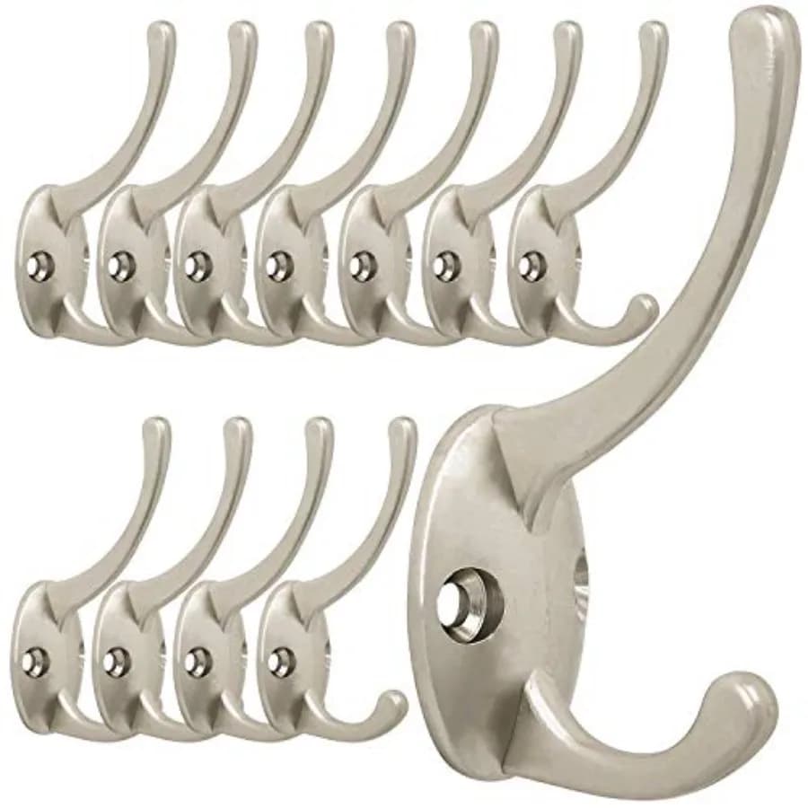 12 Pack Coat Hooks Wall Mounted with 24 Screws Retro Double Hooks Utility Hooks for Coat, Scarf, Bag, Towel, Key, Cap, Cup, Hat