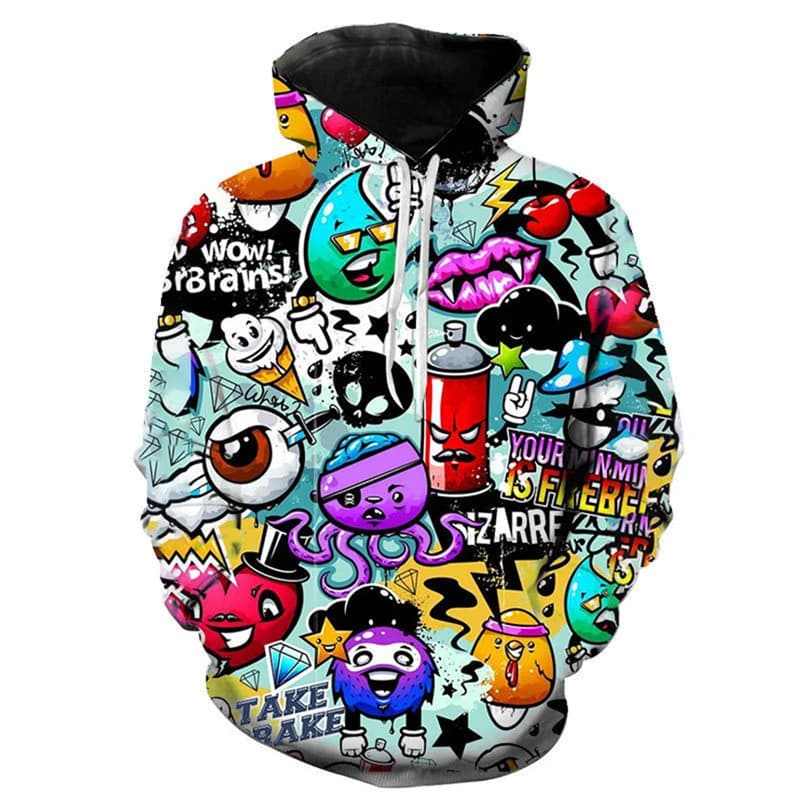 Felpe con cappuccio Graffiti dipinte con stampa 3D per uomo felpa Harajuku Street Style Apple maniche lunghe 2024 Pullover con cappuccio alla moda