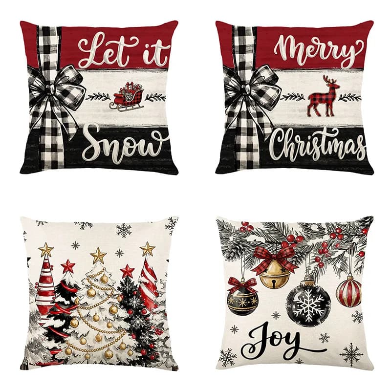 Christmas Pillow Covers 45x45cm Set of 4, Christmas Decorations Cushion Covers, Xmas Pillow Covers for Sofa Couch Home Decor