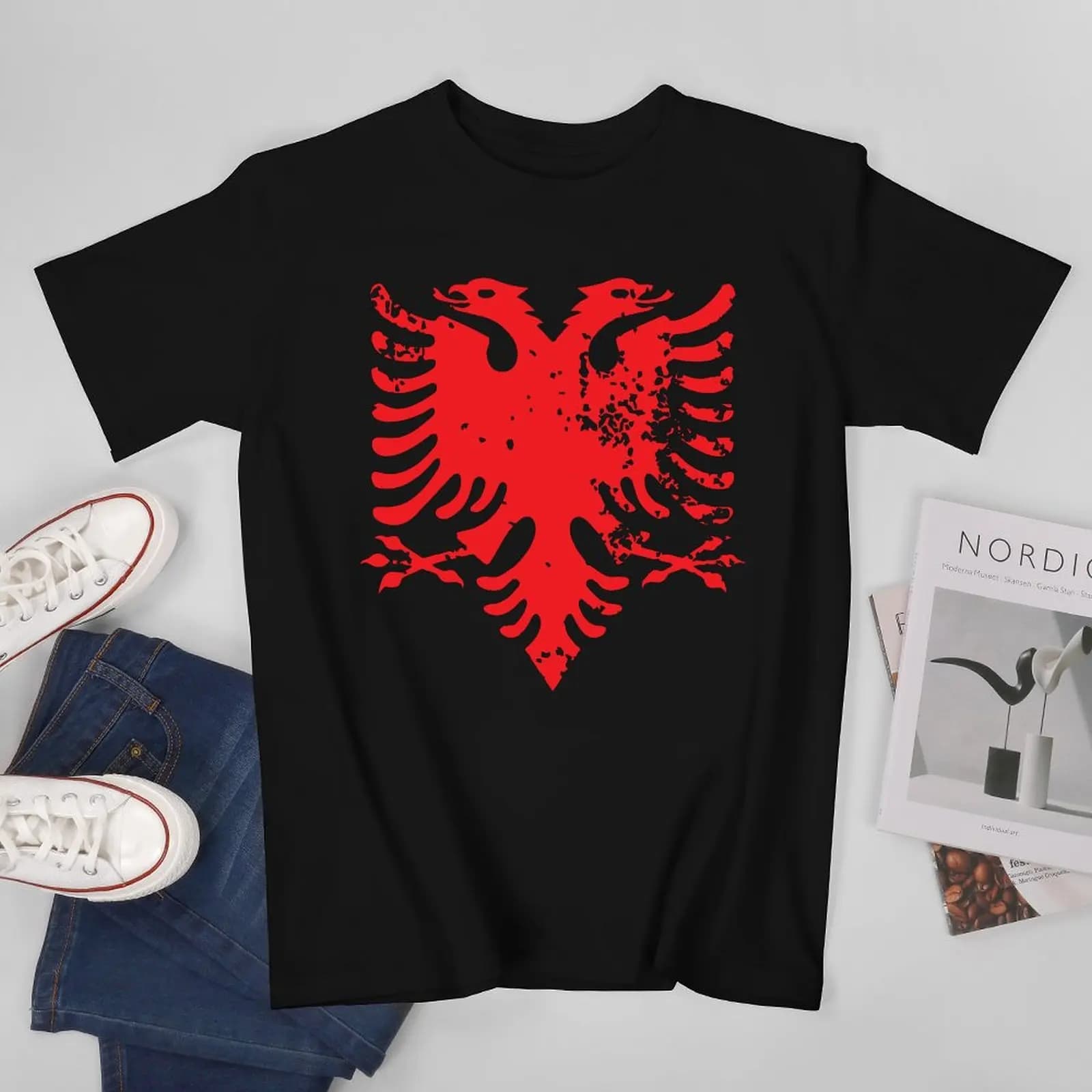 More Design Men Tshirt Albania Flag Albanian Fingerprint Country Tees T-Shirt O-neck T Shirts Women Boys Clothing 100% Cotton