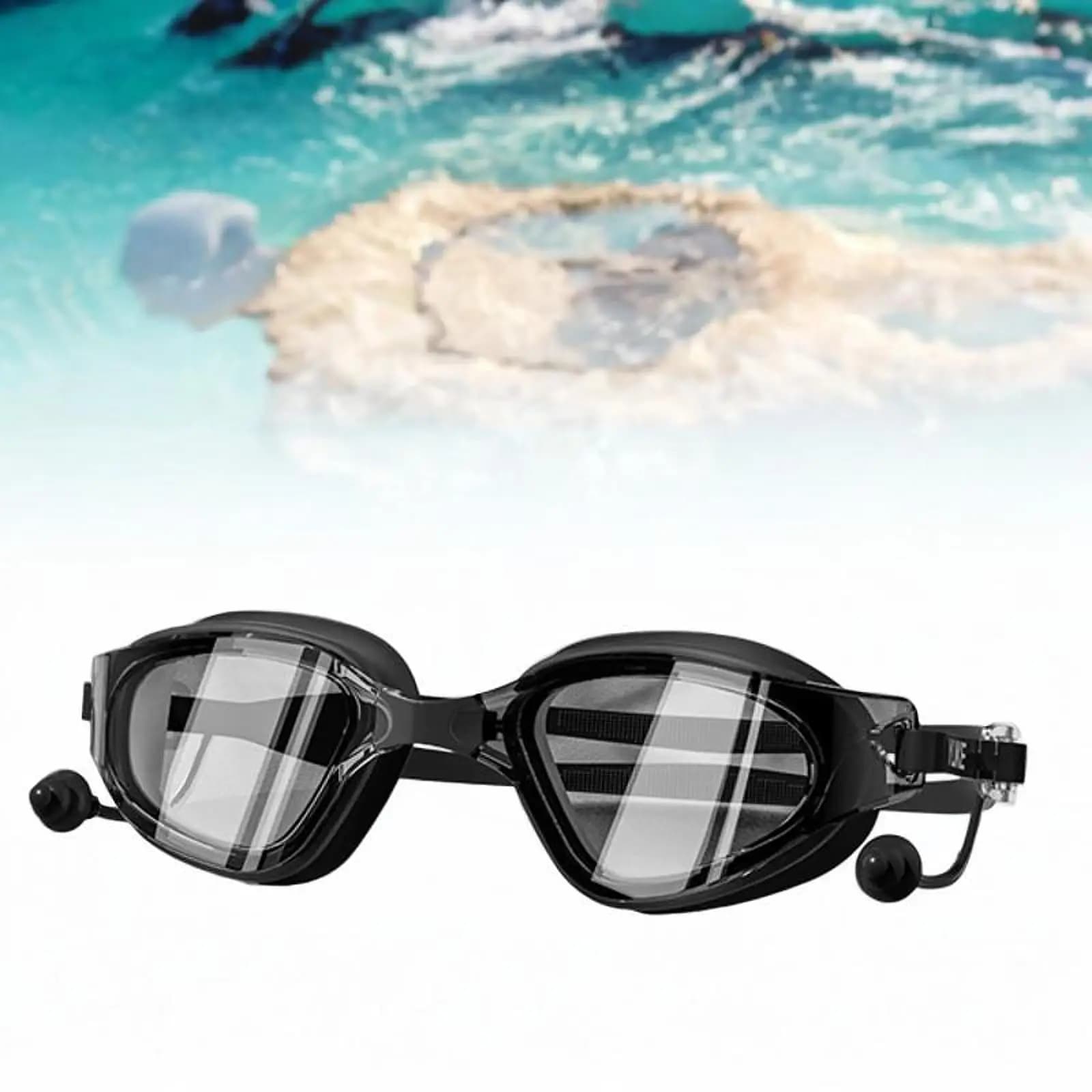 Swim Goggles Transparent Anti Fog Waterproof with Built in Earplug Comfortable Fit for Outdoor Aquatic Activities