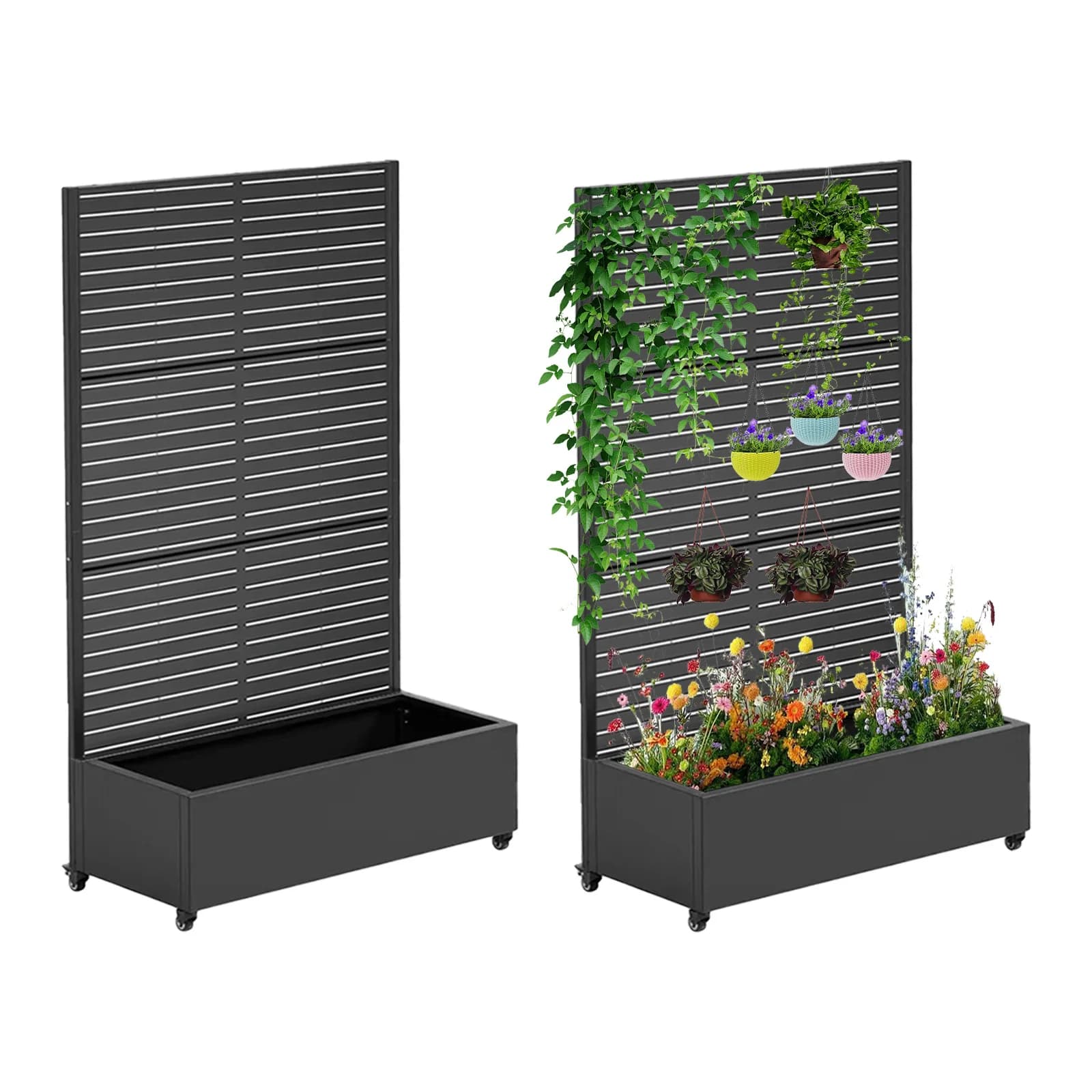 Rialzata 180x120x40cm with drainage hole and screen Privacy on Wheels for Patio, Terrace, Balcony, Climbing plants