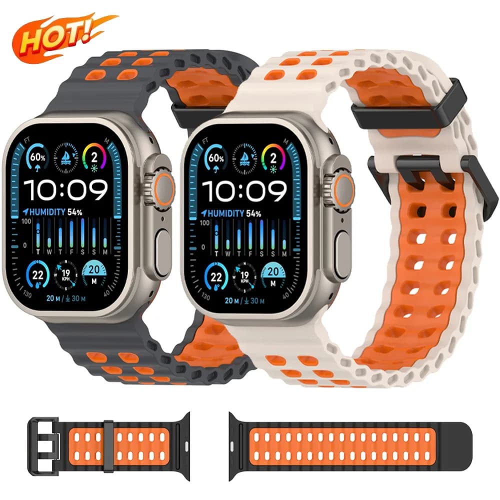 Cinturino in silicone bicolore oceano per Apple Watch Ultra/2 49mm Sport Comodo cinturino leggero iWatch 10 9 8 7 6 5 4 SE Bracciale