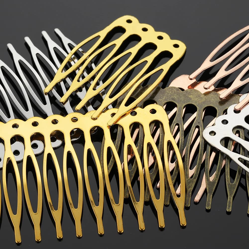 10 Pieces of Bases for 5 and 10 Tooths, Golden Hair Clips, Fa-da-Te Materials for Wedding Accessories, Festives and Birthday