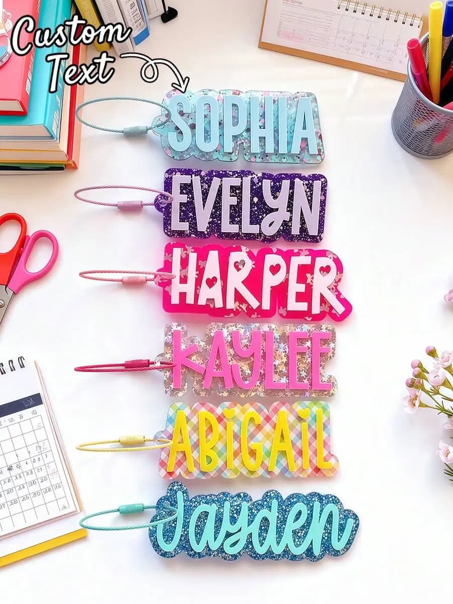 Personalized Matte Acrylic Name Keychains, Customized Children's Name Backpack Charms, Bag Tags, Lunchbox Labels, Teacher Gifts,