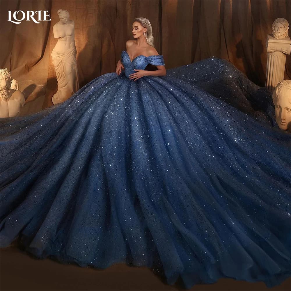 LORIE Wedding Dresses Glitter Blue Royal With Straps Discovery Wedding Dress Shiny Bridal Gown with sequins Custom Princess Wedding Dress