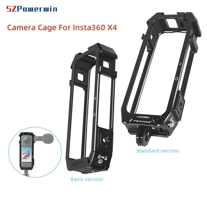 Powerwin camera cage for Action Insta360 X4 panoramic frame with magnetic folding tripod adapter for sport bike Vlog