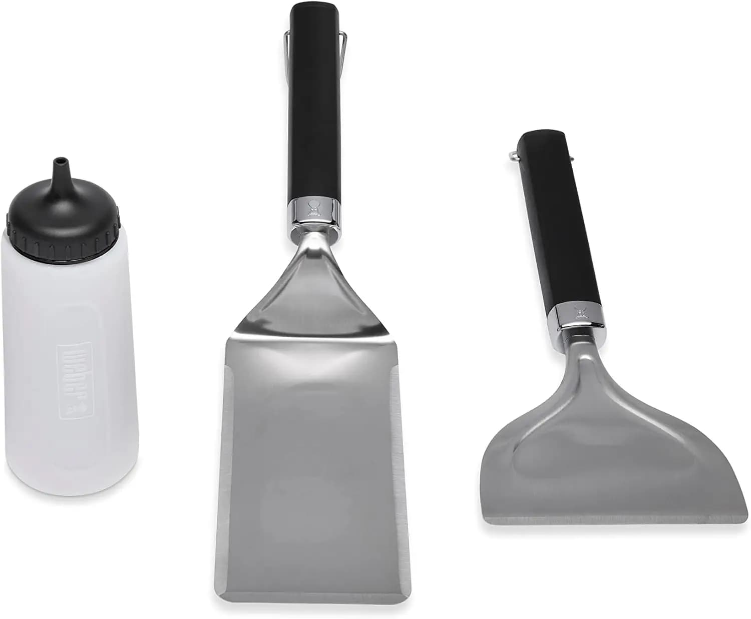Set di 3 Utensili per Griglia in Acciaio Inox con Spatola, Raschietto e Bottiglia Dosatrice per Facile Cottura