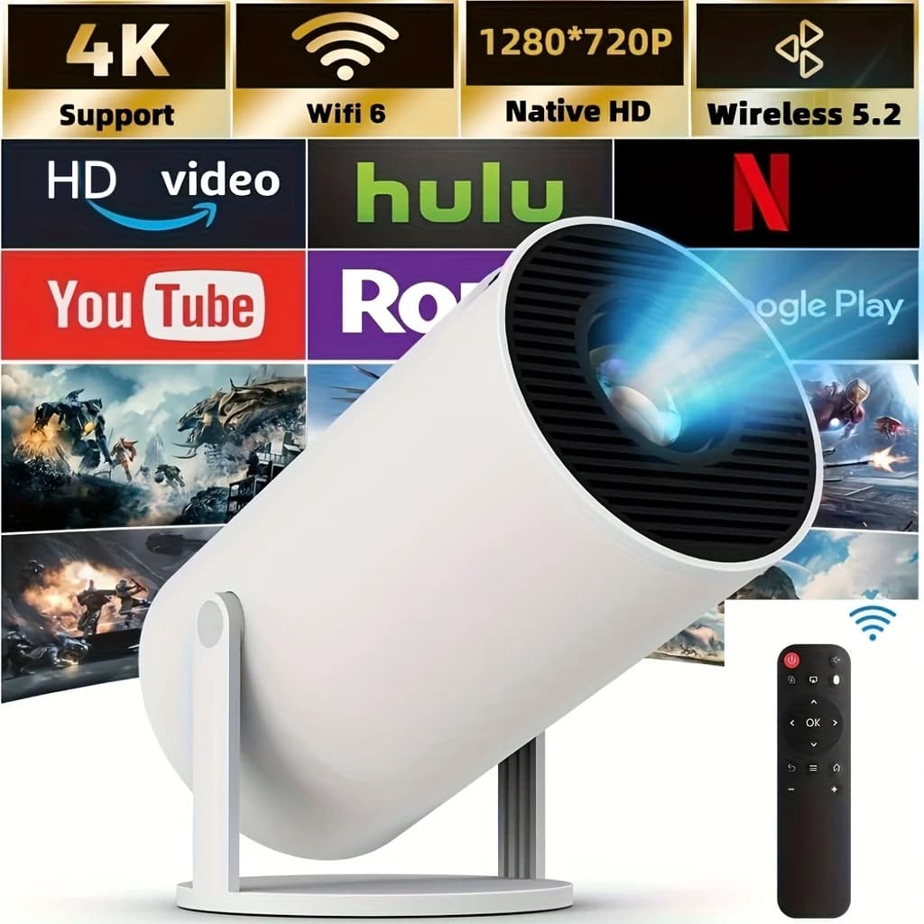 Proiettore Portatile Mini HY300, 180 ° Rotazione, Sistema operativo Android 11.0 integrato, Audio stereo Hi-Fi, Perfetto per l'home theater