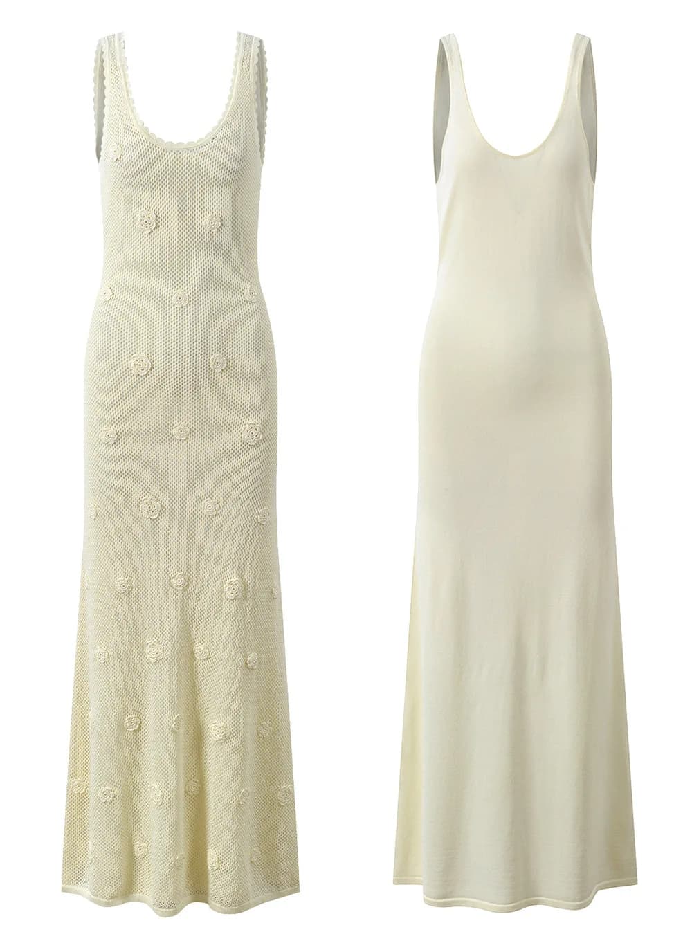 CHUJIE 2025 Primavera Estate Nuovo francese romantico cavo lavorato a maglia versatile scollo a U senza maniche all'uncinetto abito foderato con fiori 3D