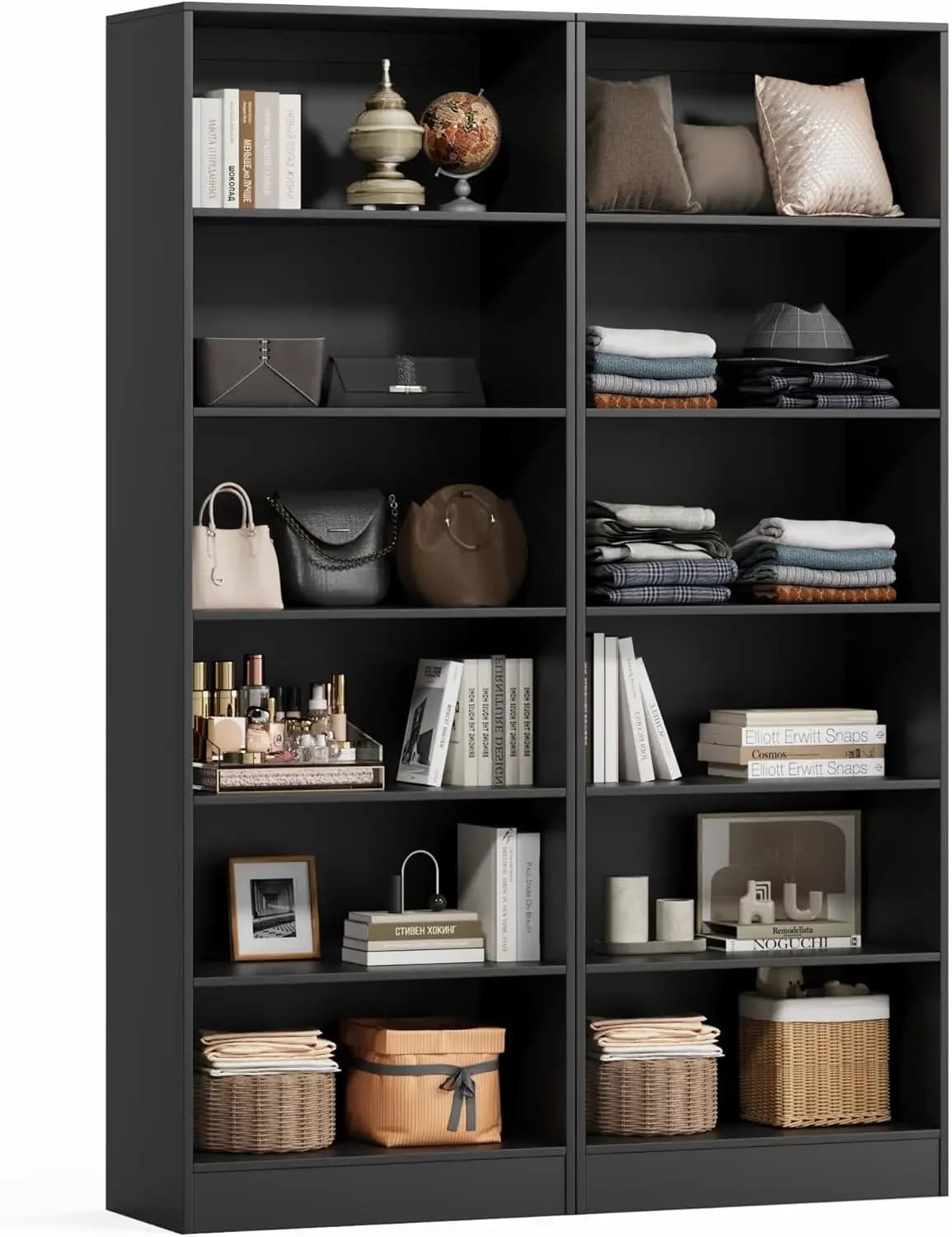 50'' Freestanding Closet System with 5 Adjustable Shelves, Wood Closet Organizer System, Walk-in Closet, Clothes Garment Rack, A