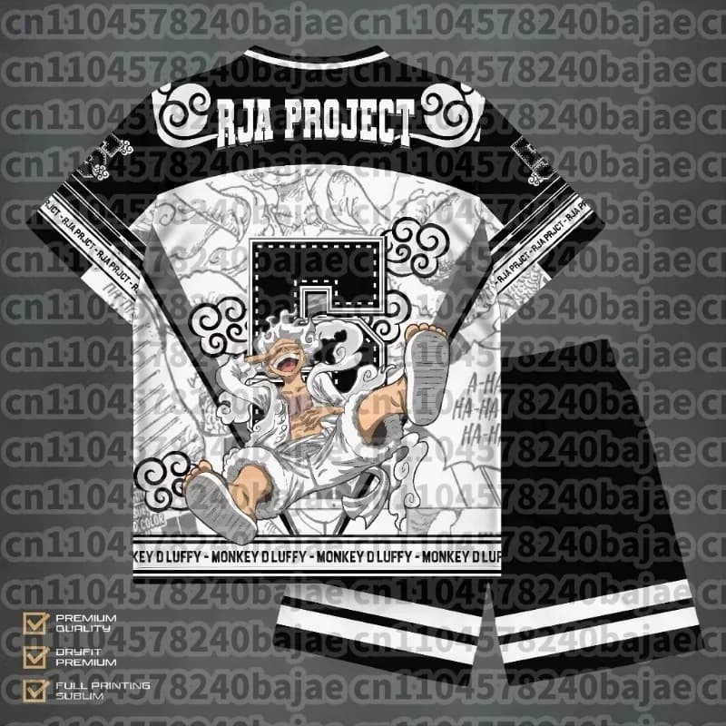 Set Athleisure 5th Gear Luffy One Piece Anime Stampa All-Over T-Shirt e Pantaloncini per Adulti e Bambini Estivi ad Asciugatura Rapida Morbidi e Leggeri