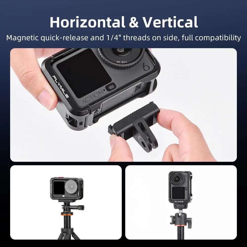 Aluminum Alloy Protective Case Built-in Cold Shoe Quick Release Metal Sand with Target Cover Camera Frame for DJI Osmo Action 6