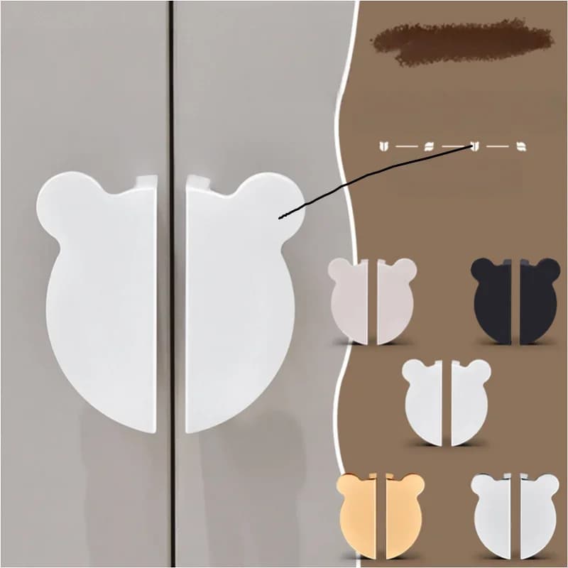 Maniglia per orsetto creativo moderno e minimalista in oro e argento brillante per bambini, armadio, cassetto, porta dell'armadio, maniglia a testa d'orso