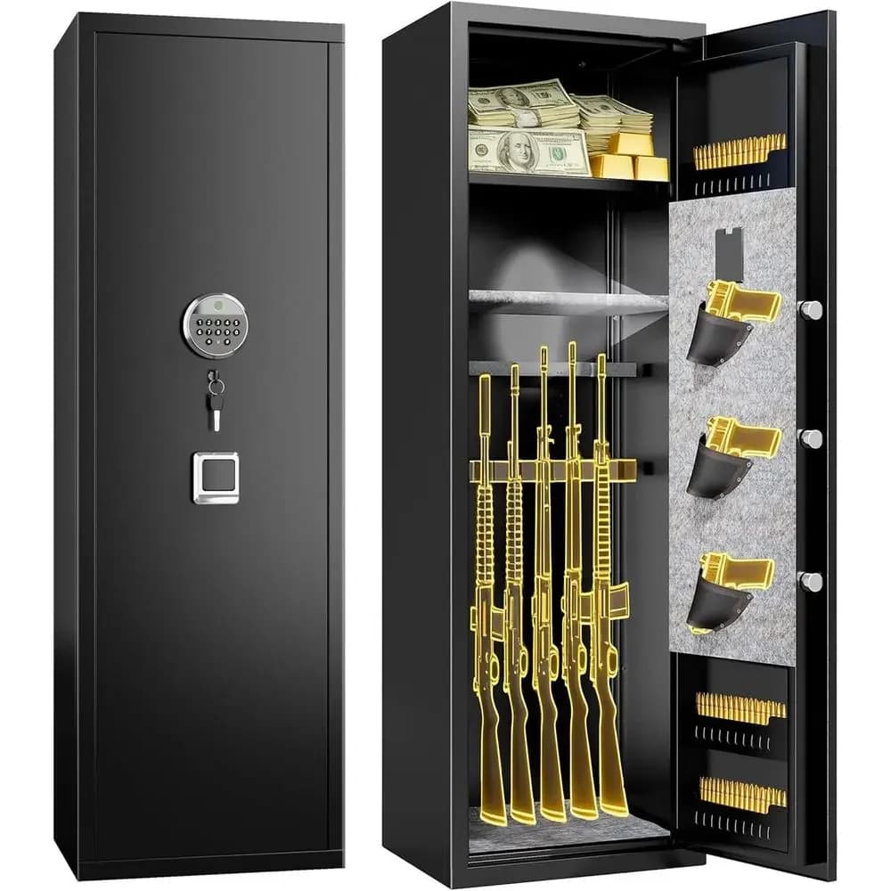 Cassaforte Biometrica per Armi, Resistente al Calore, Cassaforte Modulare di Grande Dimensione per Difesa Domestica con Ripiani Regolabili, Nera