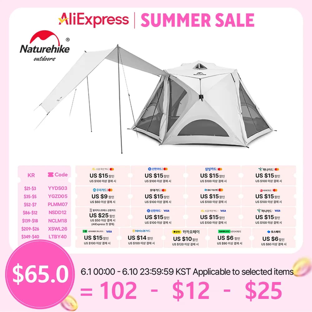 Tenda a Membrana Natuehike, Tettuccio Parasole, Ombrello Antivento per Escursioni, Viaggi, Veicoli, Riparo per Famiglia