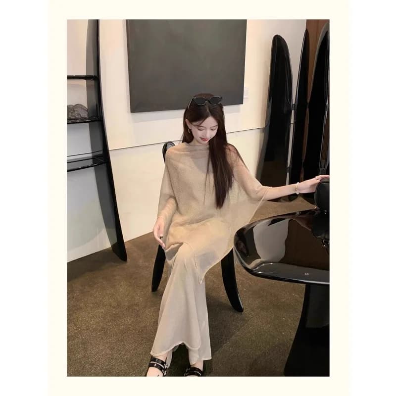 New Slack Lazy Temperament Casual Suit Irregular Sunscreen Blouse Shawl Suspender Dress Two-piece Set