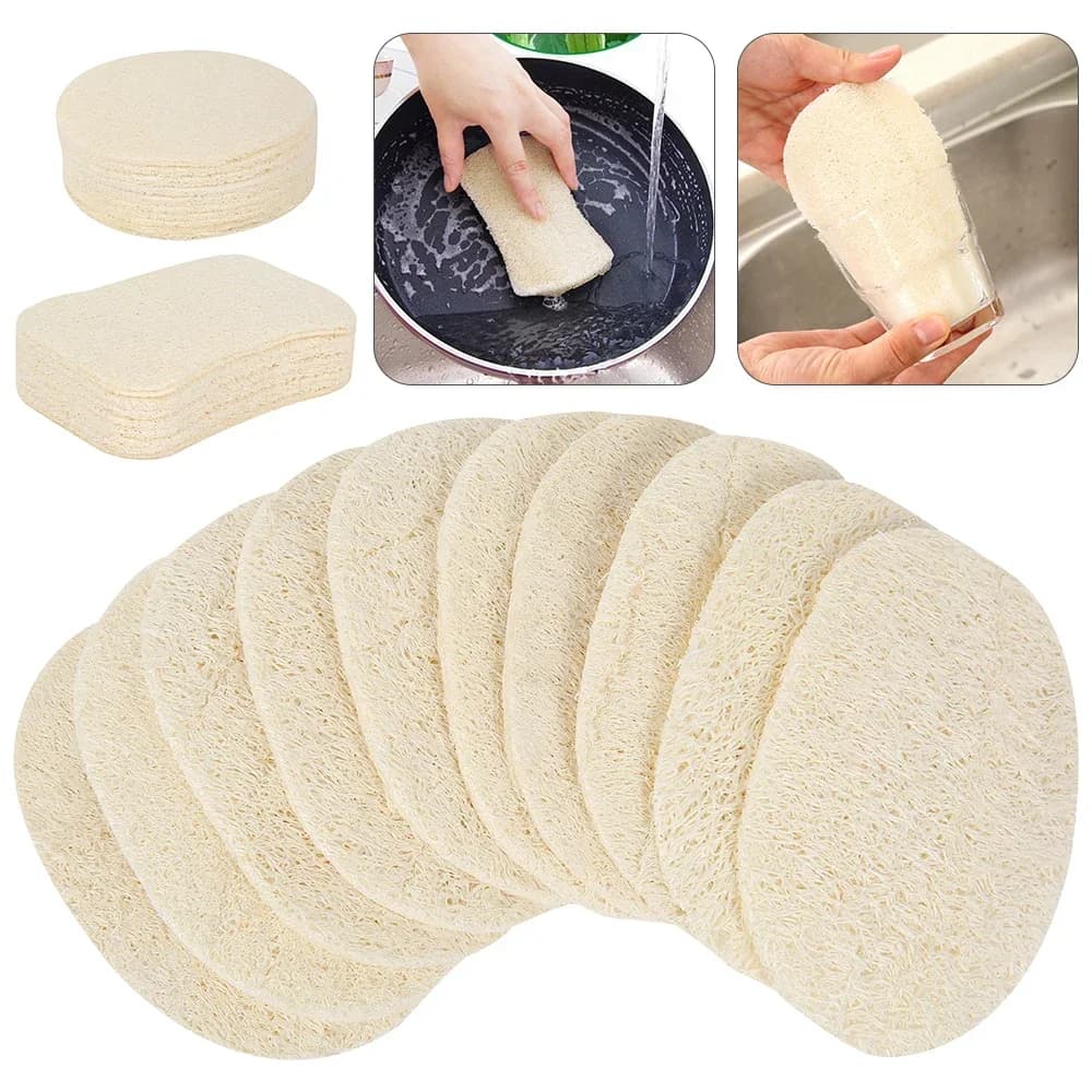 10 Pezzi Spugna Naturale Luffa per Lavaggio Piatti, Spugna Abrasiva per Pentole, Spazzola per Pulizia Cucina Domestica